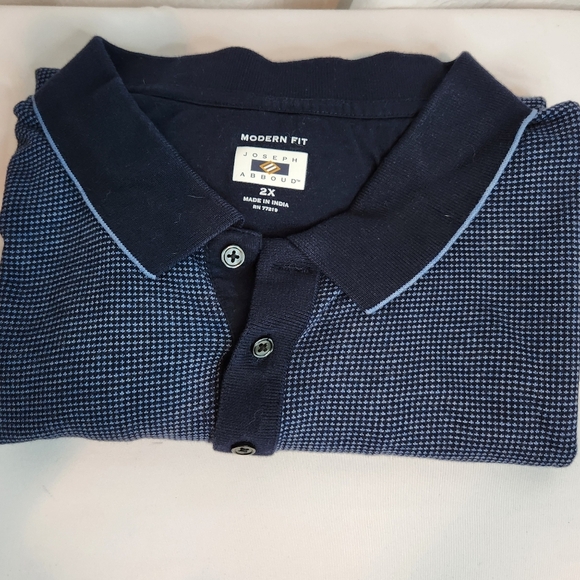MEN'S EUC XXL JOSEPH ABBOUD POLO SHIRT, NAVY WITH CREAM Modern Fit - Picture 2 of 4